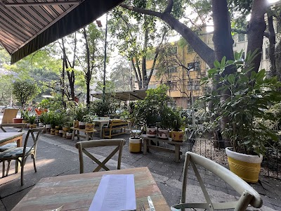 Café Toscano en Polanco con terraza y mesas de madera al exterior.